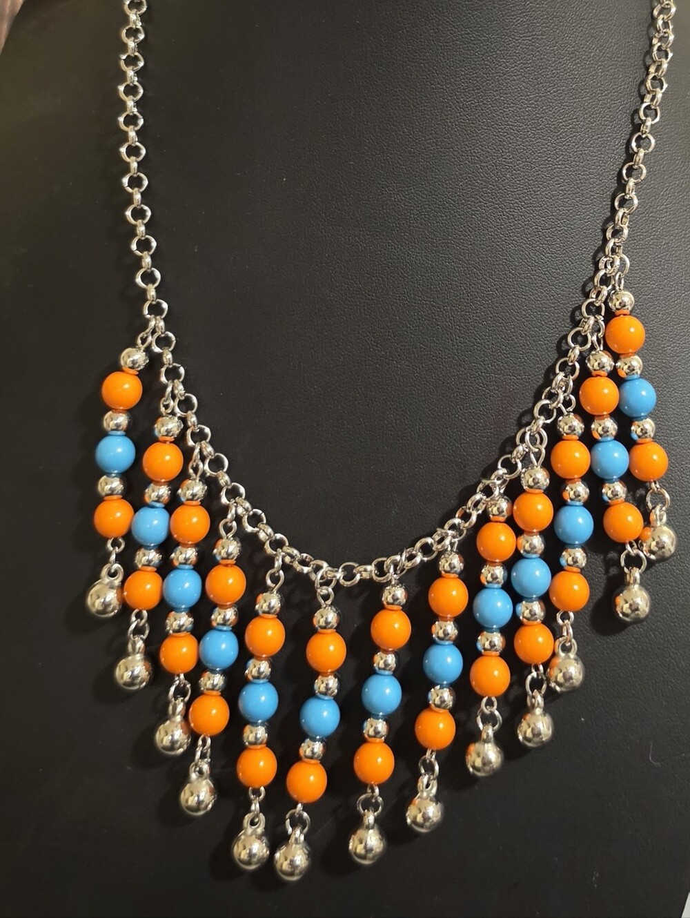 paparazzi Silver-Tone Necklace with Orange and Turquoise Beads
